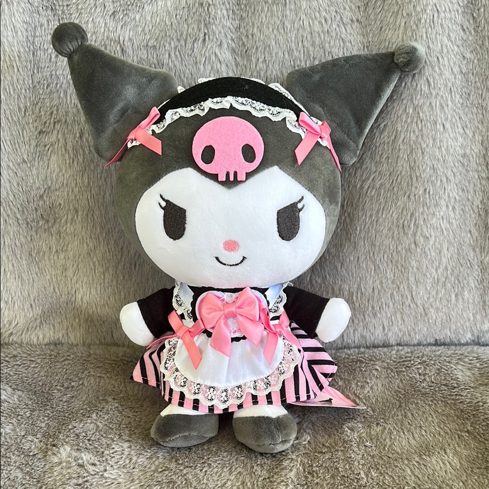 Sanrio Gray and Pink Kuromi Heart Maid Stuffed Animals Plush